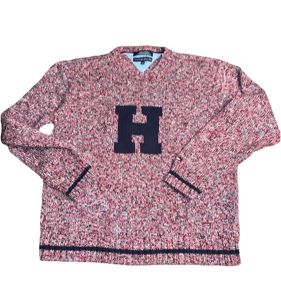 Vintage 90s Tommy Hilfiger Big H Pullover Knit Sweater – Men's XXL - Picture 1 of 5